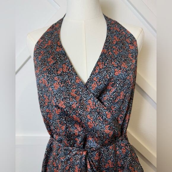 Avec Les Filles Blue and Red Floral Faux Wrap Midi Halter Dress Size XS - Picture 4 of 15
